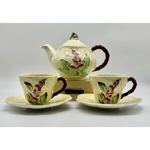 Vintage Carlton Ware Australian Design Foxglove Set Teapot W/2 Teacups & Saucers